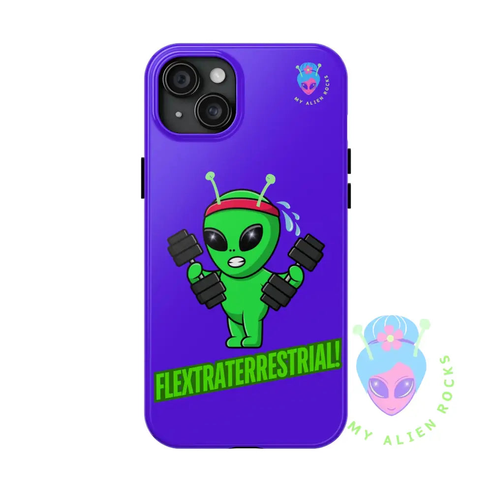 Flextraterrestrial Alien - Exercising Alien - Electric Violet - Tough Phone Cases iPhone 15 Plus Phone Case