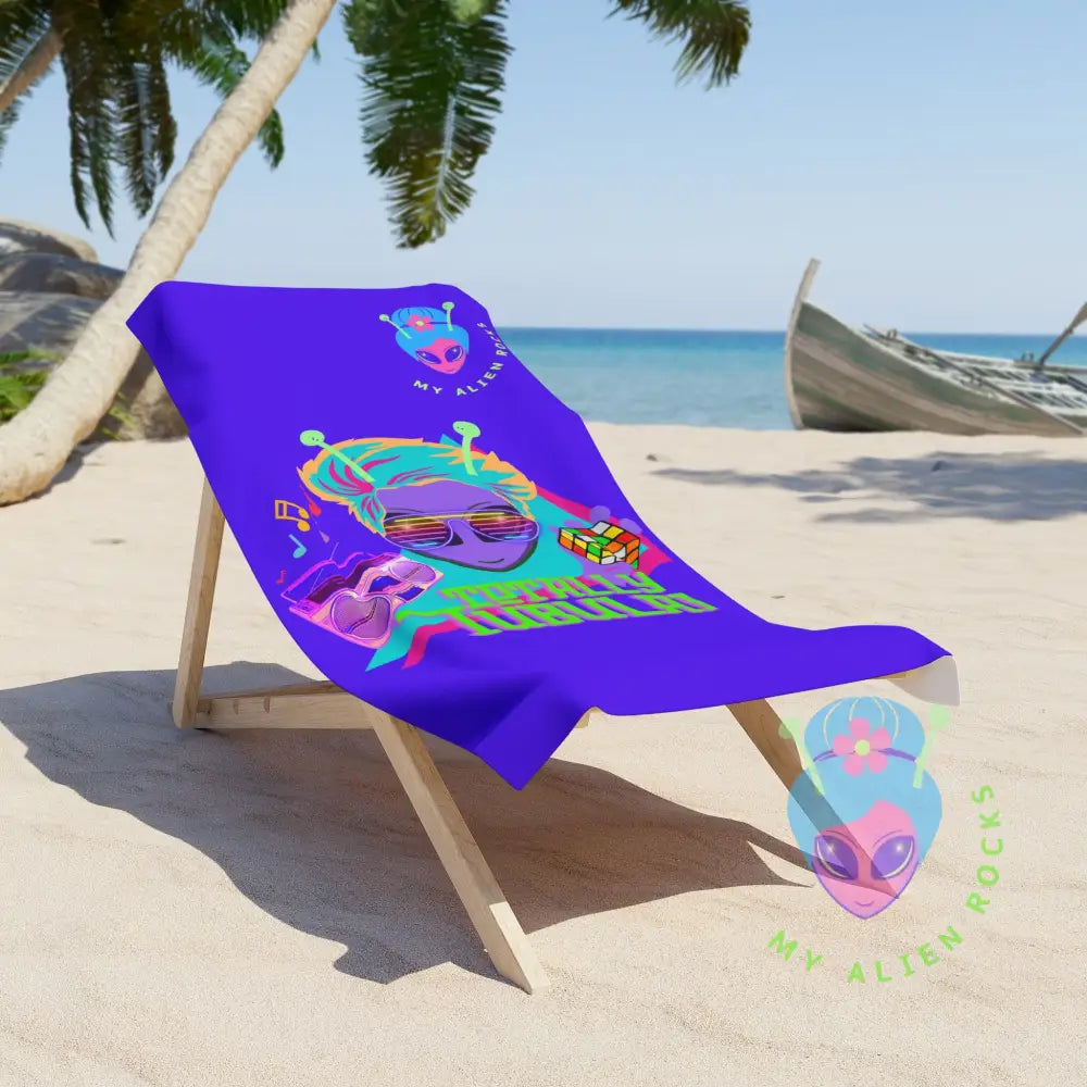 Limited Edition - 1980s Retro Alien Summer Fun Beach Towel for Alien Lovers 30’’ × 60’’ Home Decor