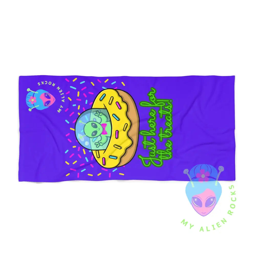 Limited Edition - Just Here for the Treats Alien Summer Fun Beach Towel for Alien Lovers 30’’ × 60’’ Home Decor