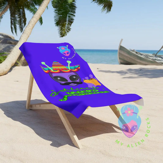 Limited Edition - Taco Tuesday Alien - Just Here for Taco Tuesday Summer Fun Beach Towel for Alien Lovers 30’’ × 60’’