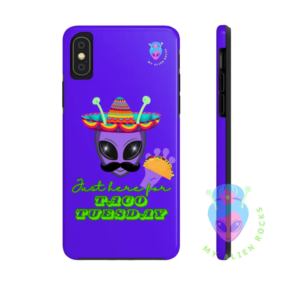 Taco Tuesday Alien - Just Here for Taco Tuesday - Electric Violet - Tough Phone Case iPhone XS Phone Case