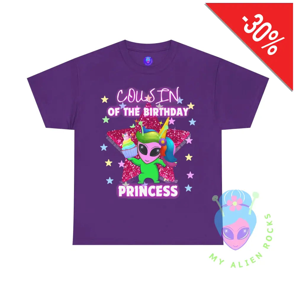 Unicorn Alien - Cousin of the Birthday Princess - Unisex Heavy Cotton Tee Purple / S T-Shirt