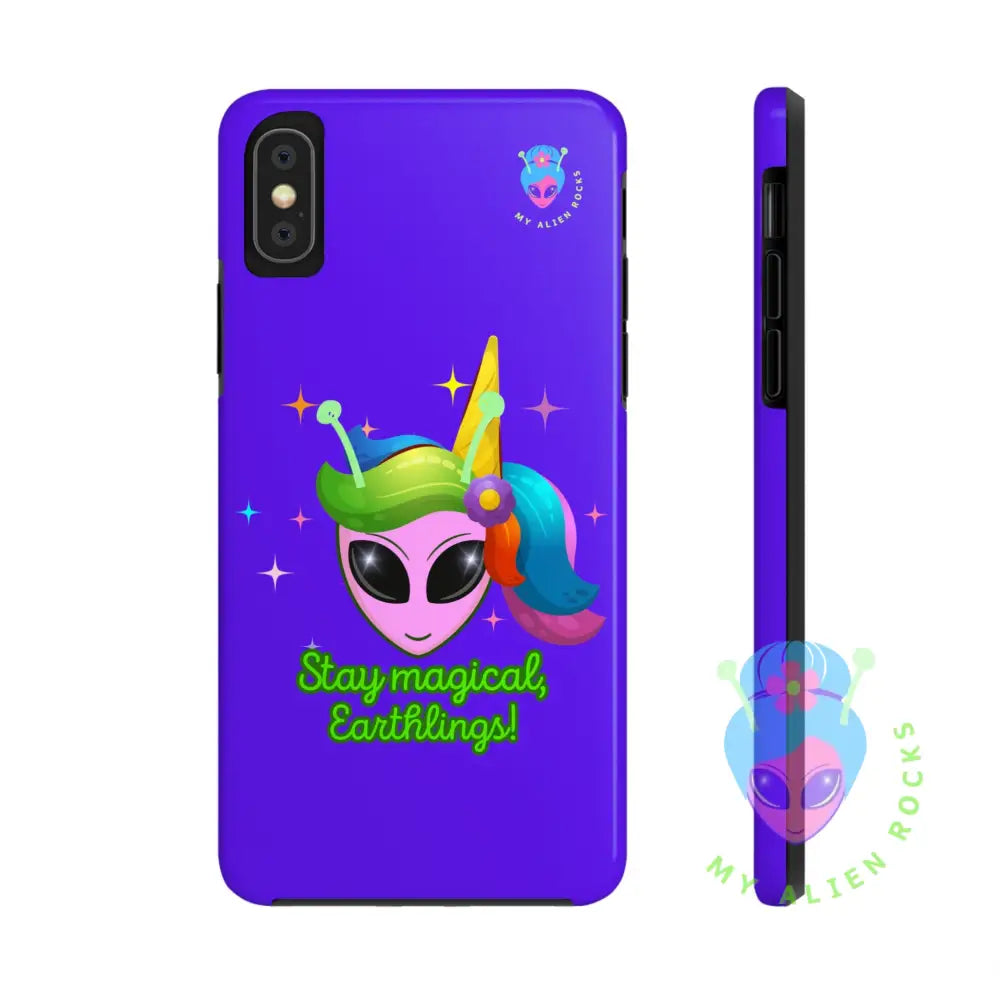 Unicorn Alien - Stay Magical Earthlings! - Electric Violet - Tough Phone Case iPhone XS Phone Case